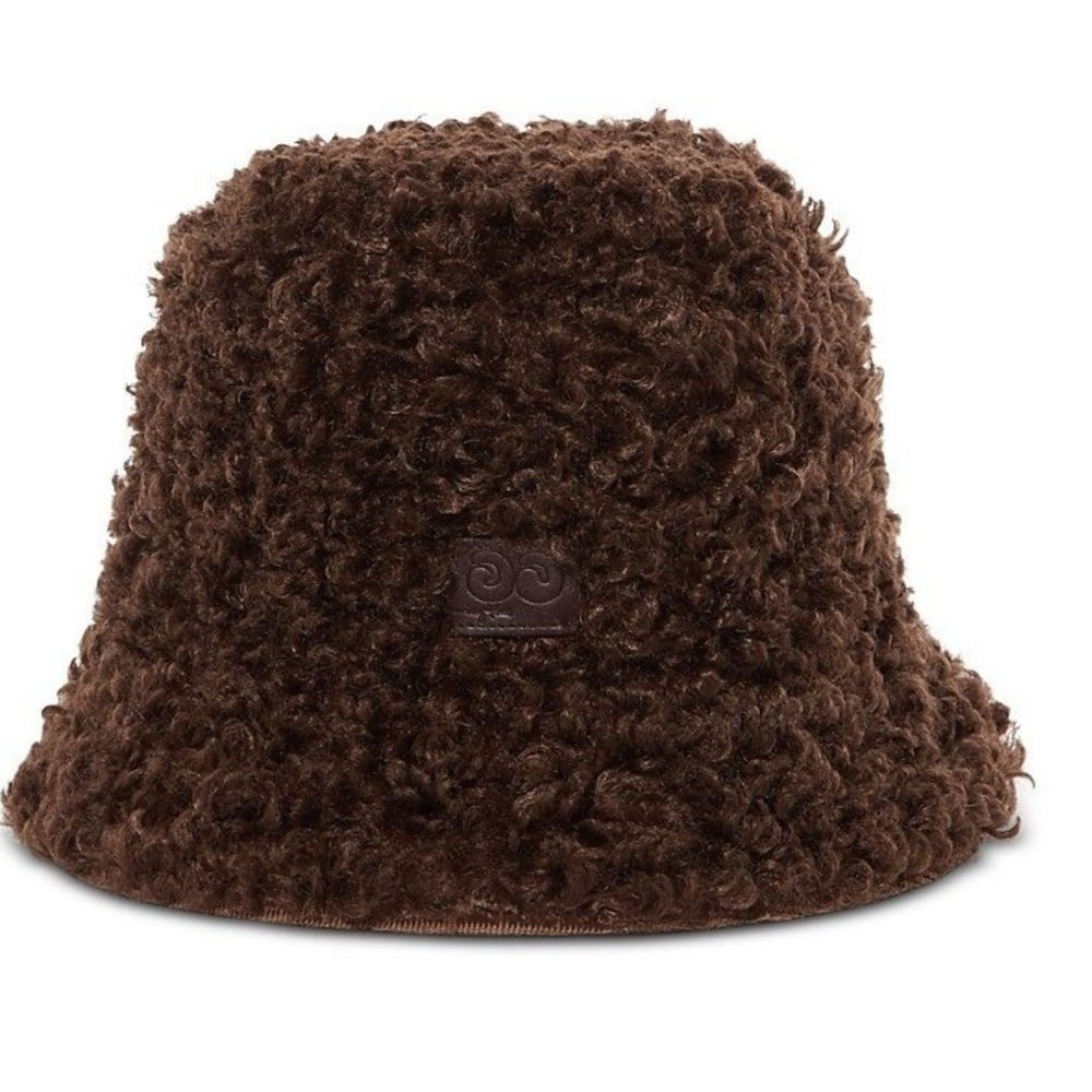 Cult Gaia Women Hadley Reversible Hat OS Java Faux Fur Patent Bucket Luxury NWT